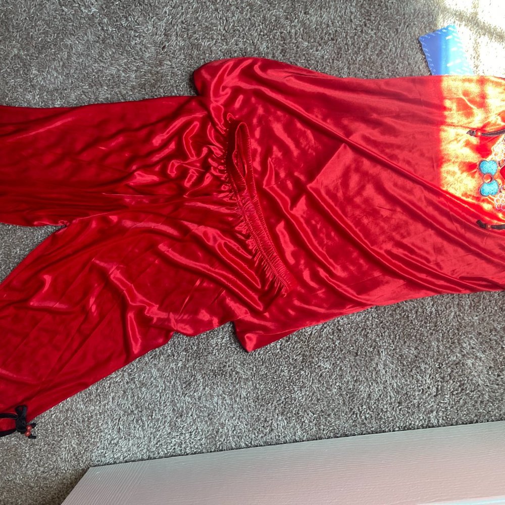Red Satin Pajama Set
